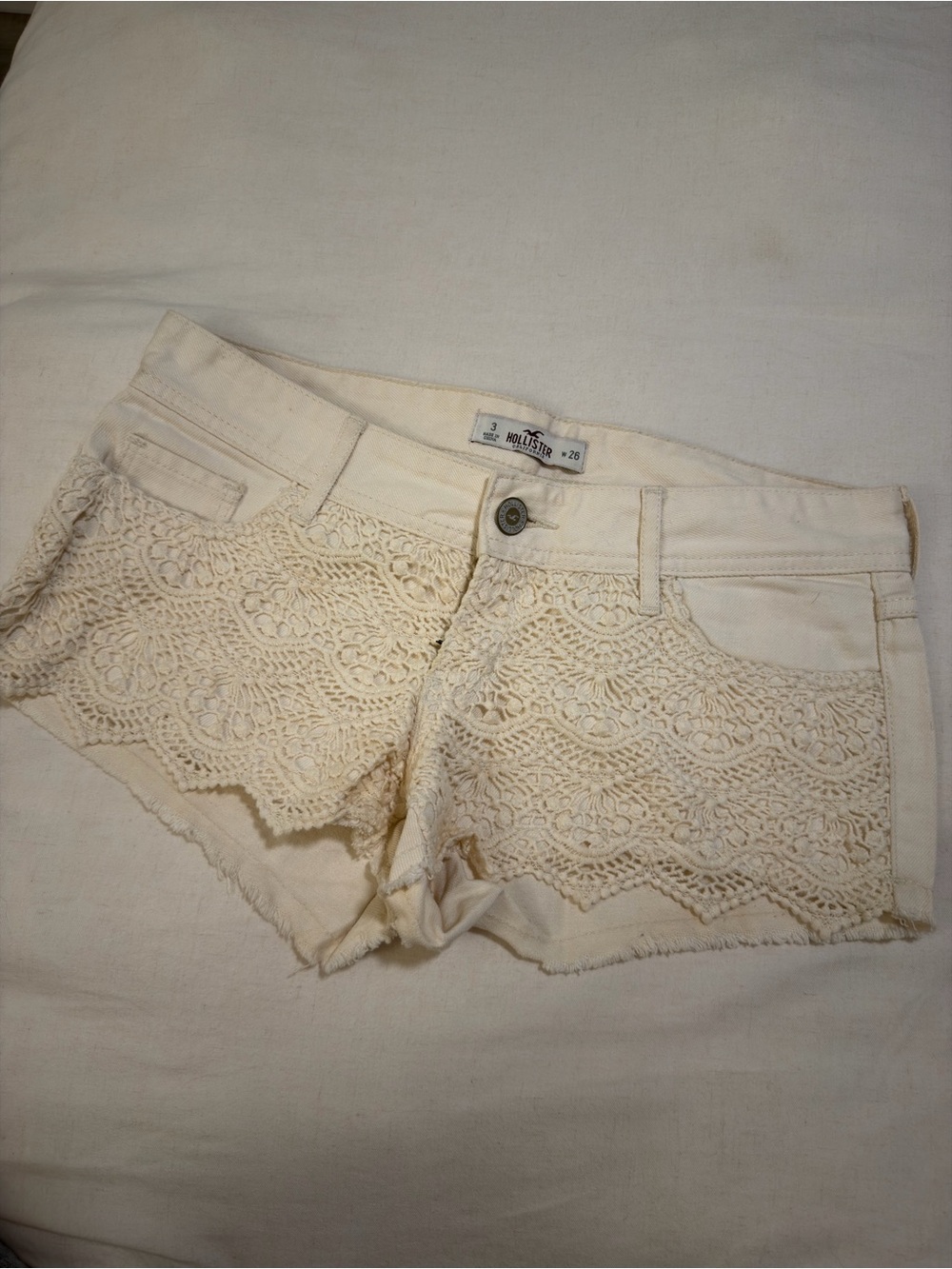 Hollister Cream Crochet Lace Denim Shorts